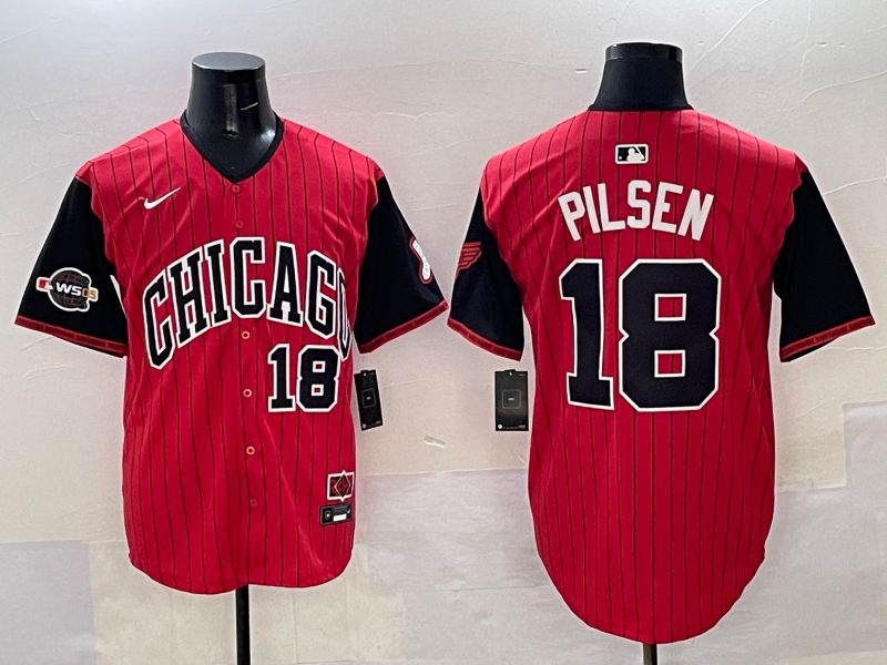 Men Chicago White Sox #18 Pilsen Red Stripe Joint Name Nike 2025 MLB Jersey style 32